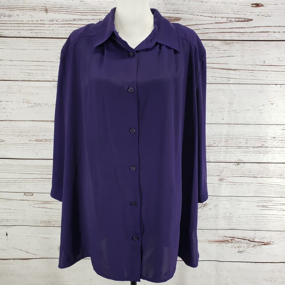 Maggie Barnes Women's Purple Button Up 3/4 Sleeve Top Size 18W